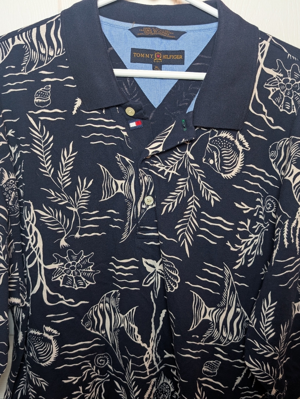 Tommy Hilfiger Golf Men's Polo 100% Cotton, Under-the-Sea Navy Print, Size XL